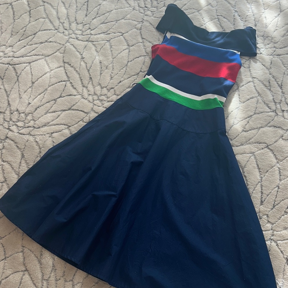 Ralph Lauren Asymmetrical Dress in Navy and Stripes